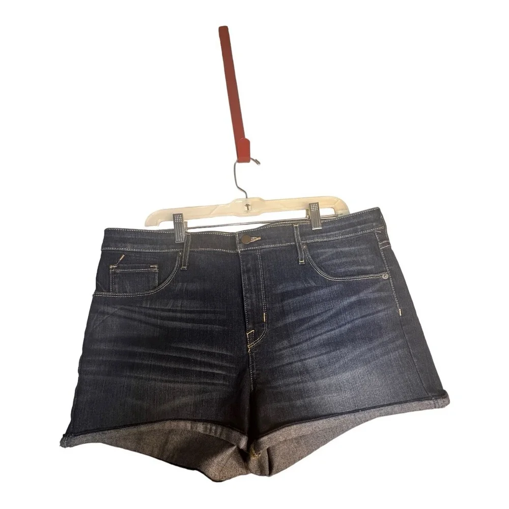 Mossimo Denim‎ Jean Shorts Womens 16 Blue Power Stretch High Rise Midi Cuffed